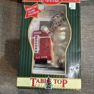 1998 Coca-Cola Table Top Glass Polar Bear With Vending Machine